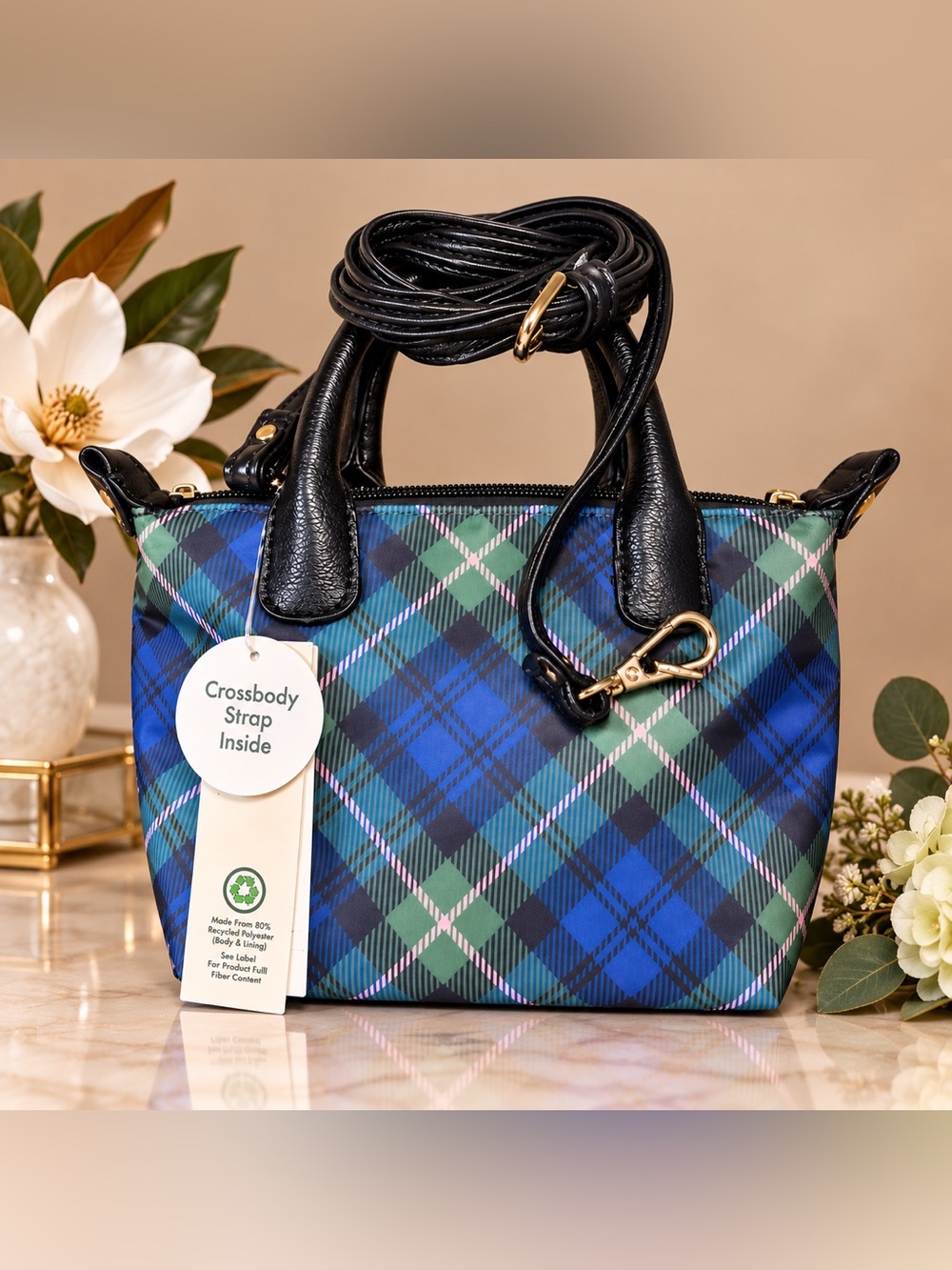 No Boundaries Green and Blue Plaid Mini Crossbody Bag